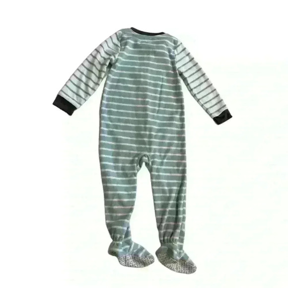 New Carter's Raccoon Fleece Pajama PJs 1 pc Boy Sleeper Footless Size 3T Green - Picture 9 of 9